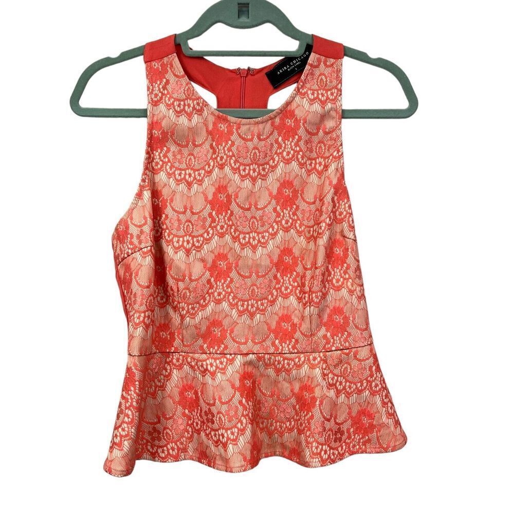 Akira Chicago Black Label Womens Halter Top Floral Lace Racerback Orange Size S*